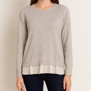 Central Park West Gray Pullover Sweater w/ White Trim Size M